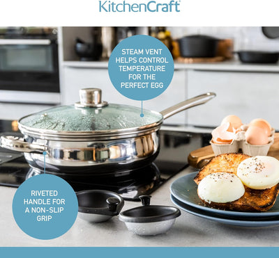 KitchenCraft Eierpochierpfanne mit Antihaftbeschichtung, induktionssicher, Edelstahl, für 6 Eier, 26