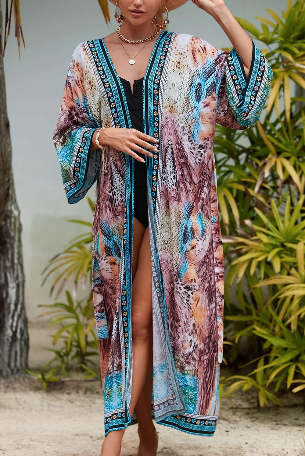 YouKD Damen Bohemian Cardigan Maxikleid Strand Vertuschung Robe Lange Kimono Robs One Size Einheitsg