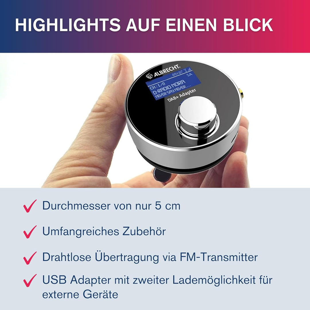 Albrecht DR 54 DAB+ Digitalradio Adapter - Kabellose Übertragung, FM Transmitter, Aux-Out, Autoradio