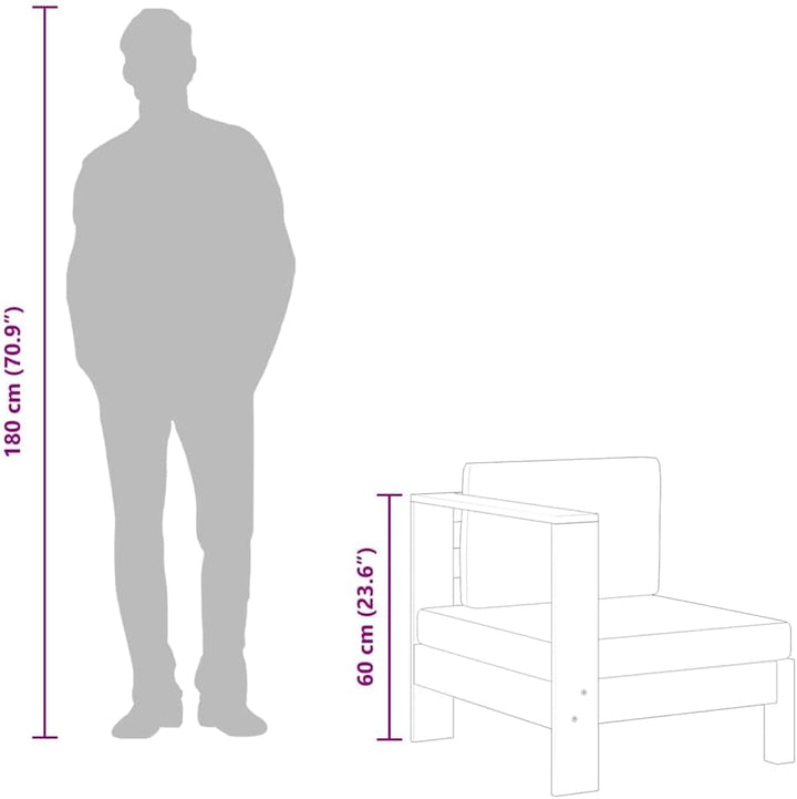 vidaXL Akazienholz Massiv Mittelsofa mit 1 Armlehne Sofa Lounge Gartensofa Einzelsofa Gartenmöbel Ga