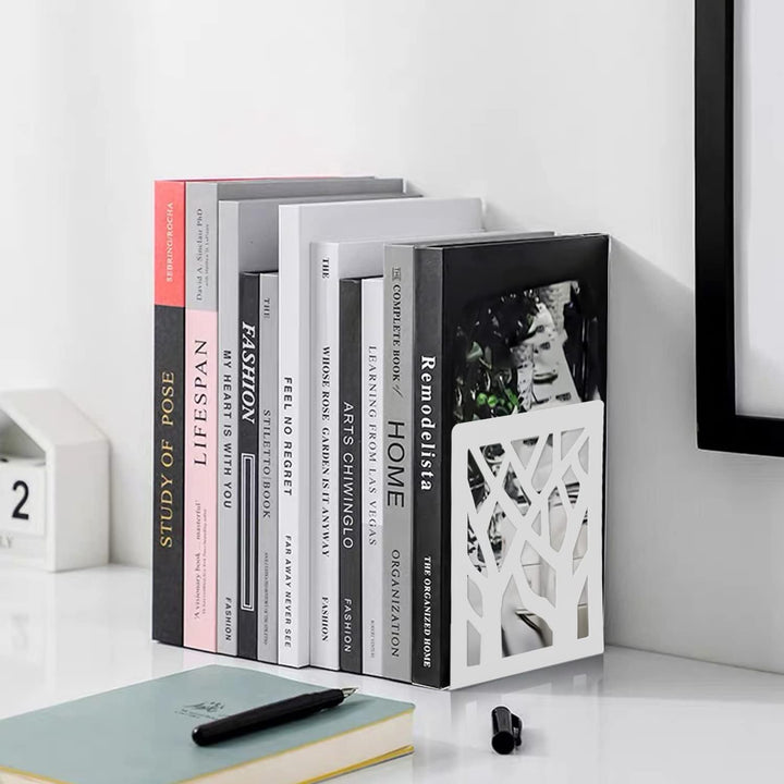 Mgood 4 Paar Buchstütze, Buchstützen Metall, Buchstützen Weiss, Bücher Halter, Bücherhalter für Rega