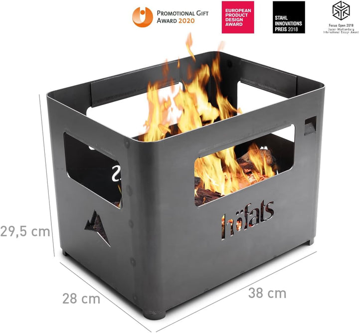 höfats - Beer Box Feuerschale - Getränkekiste, Feuerkorb, Grill, Flaschenöffner und Hocker in einem
