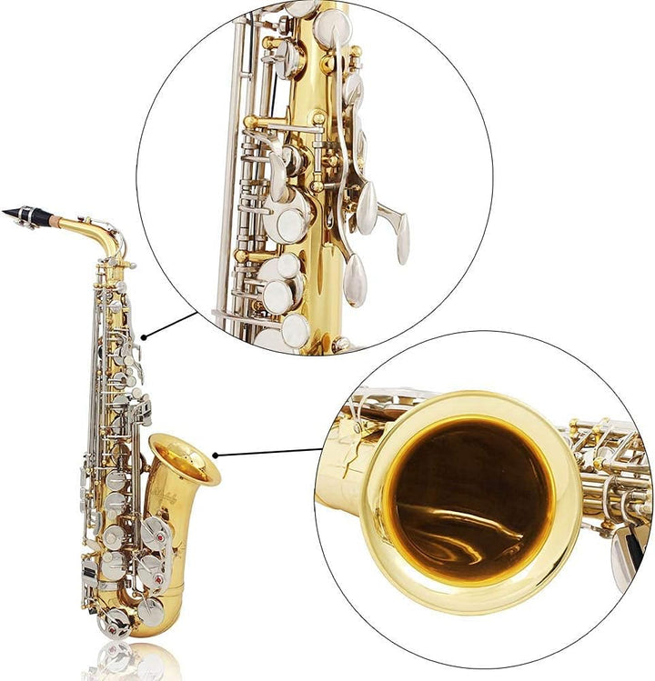 Btuty Alt-Saxophon Saxophon Sax Messing glänzend graviert Eb E-Flat Natur Weiss Muschel Knopf Blasin