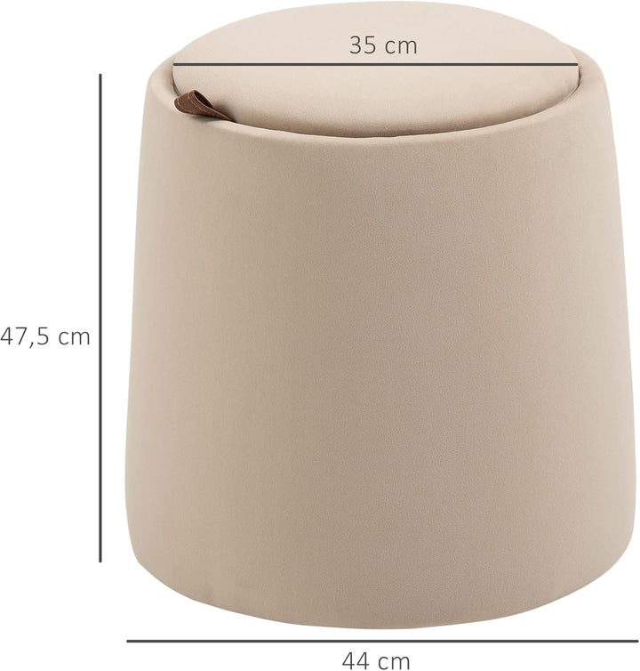 HOMCOM 2-in-1 Ottomane Sitzhocker Runde Polsterhocker Fussbank inklusive Stauraum, abnehmbaren Decke