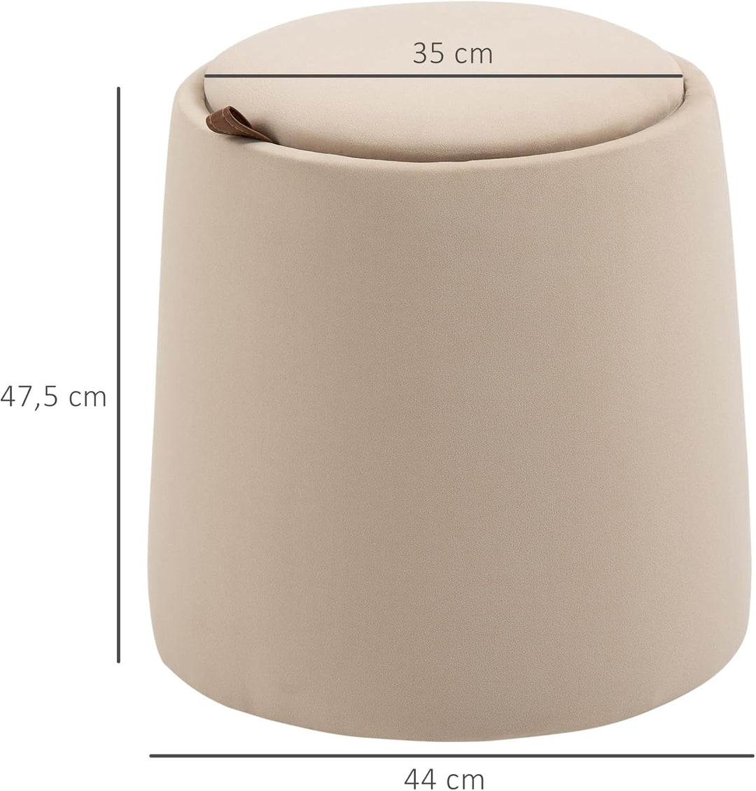 HOMCOM 2-in-1 Ottomane Sitzhocker Runde Polsterhocker Fussbank inklusive Stauraum, abnehmbaren Decke