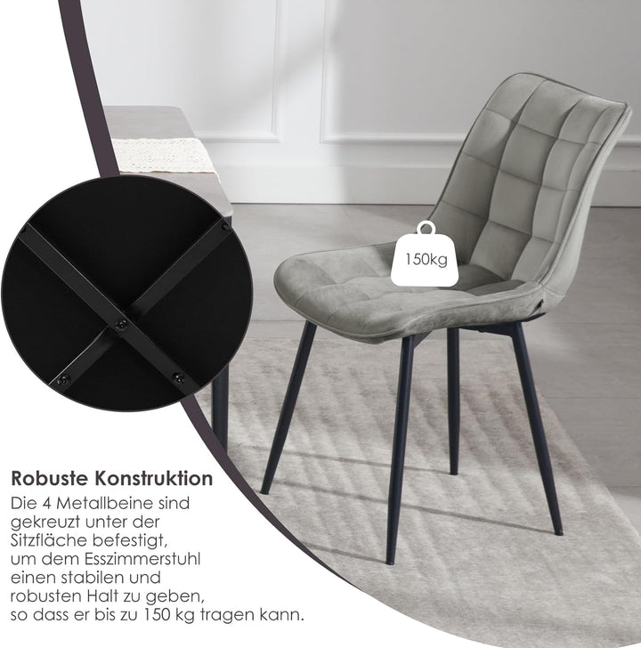 WOLTU® Esszimmerstühle BH142hgr-2 2er Set Küchenstuhl Polsterstuhl Wohnzimmerstuhl Sessel mit Rücken