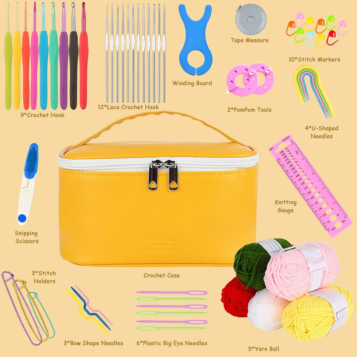 Coopay Häkelset für Anfänger Erwachsene, 58 Stück Häkelnadel Set Inklusive TPR Griff Häkelnadeln, Sp