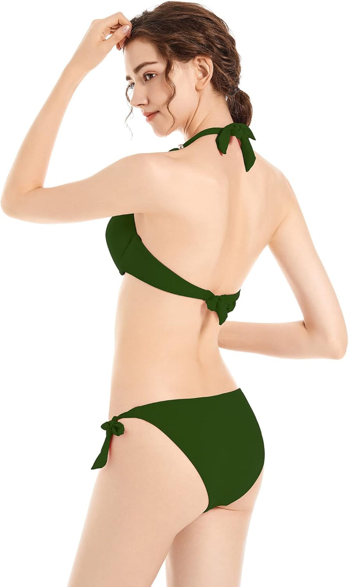 EONAR Damen Seitlich Gebunden Bikini Sets Abnehmbar Bademode Push up Bikinioberteil mit Nackenträger