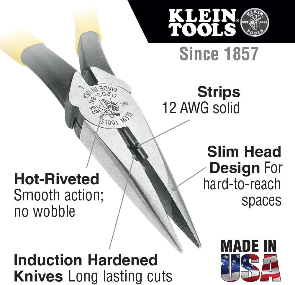 Lange Nase Seitenschneide- und Abisolierzange, robust, 20 cm, kleine Werkzeuge D203-8N, gelber Griff