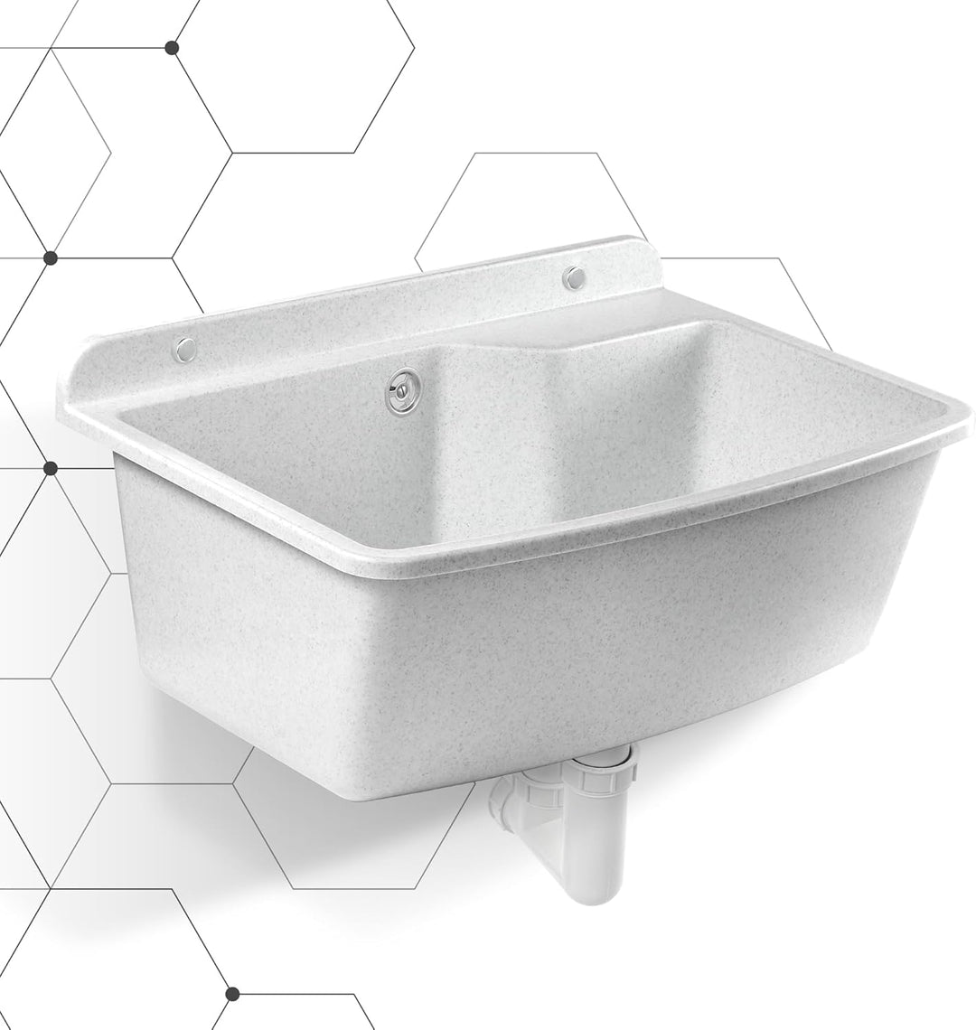 GOSPO Ausgussbecken, 61 cm x 44 cm x 23,5 cm, Waschbecken aus Kunststoff, Waschtrog mit Überlauf, Si