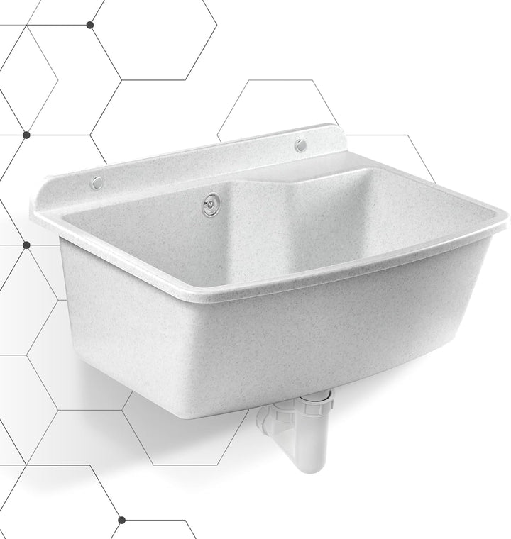 GOSPO Ausgussbecken, 61 cm x 44 cm x 23,5 cm, Waschbecken aus Kunststoff, Waschtrog mit Überlauf, Si