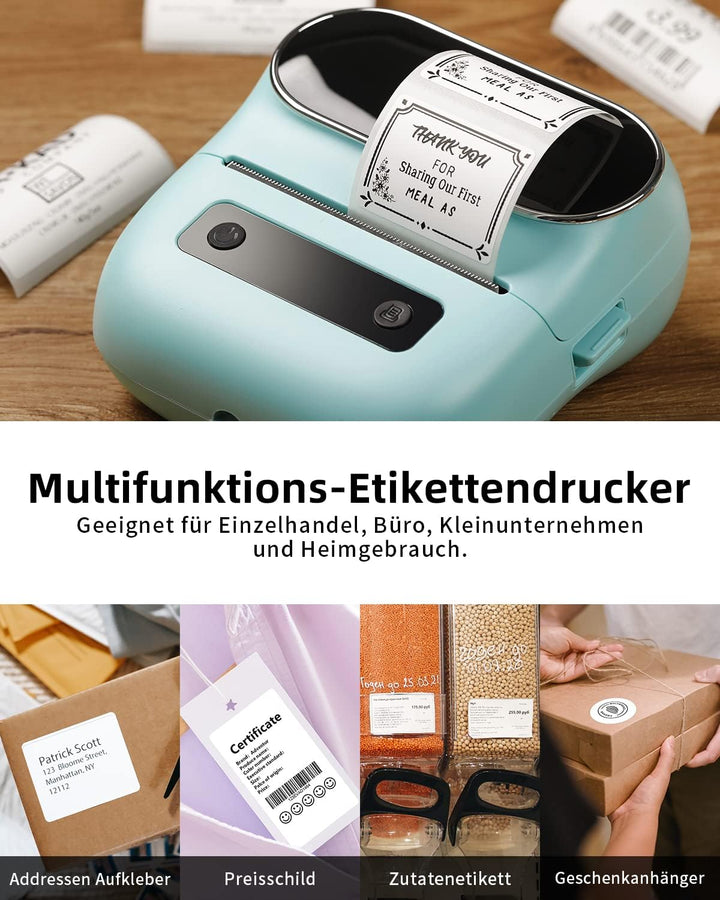 Phomemo M220 Etikettendrucker, Bluetooth Barcode Etikettendrucker Grösse 20-75mm, Unterstützung mit