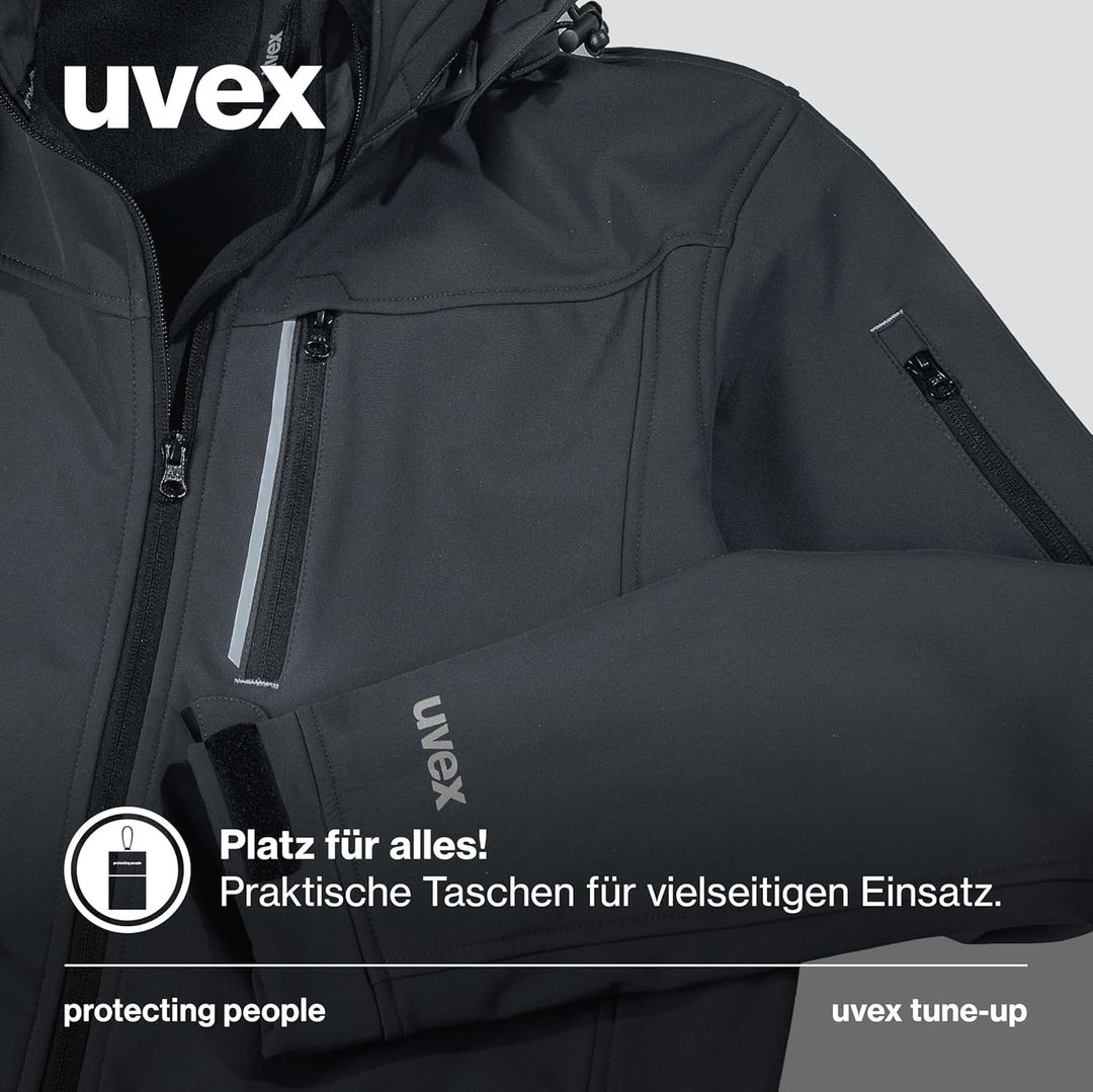 uvex tune-up Softshell-Arbeitsjacke für Damen - Wasserabweisende Outdoorjacke M Schwarz, M Schwarz