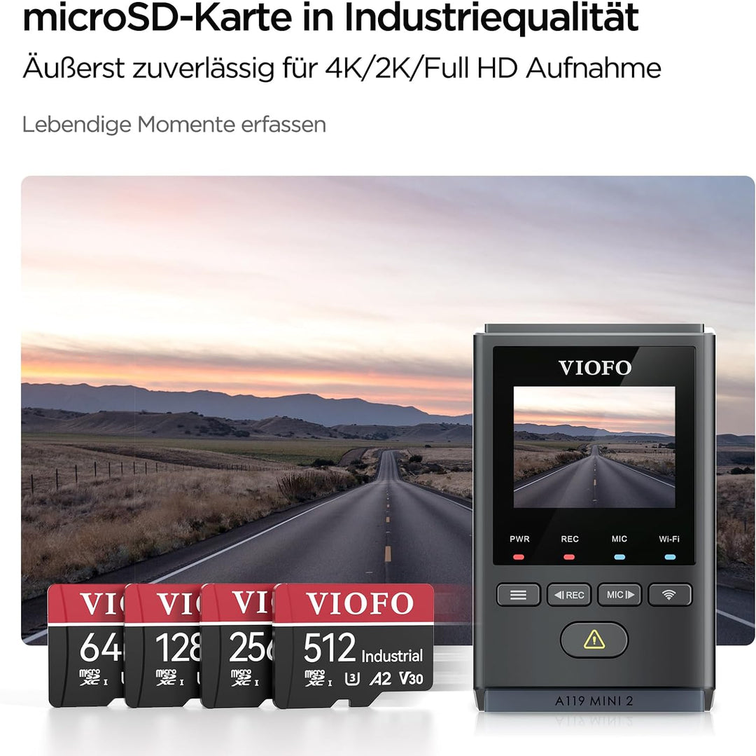 VIOFO 256GB Speicherkarte, hohe Geschwindigkeit mit Adapter U3, Kompatibel für 4K WiFi Dashcam Auto