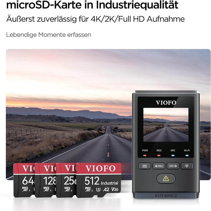 VIOFO 256GB Speicherkarte, hohe Geschwindigkeit mit Adapter U3, Kompatibel für 4K WiFi Dashcam Auto