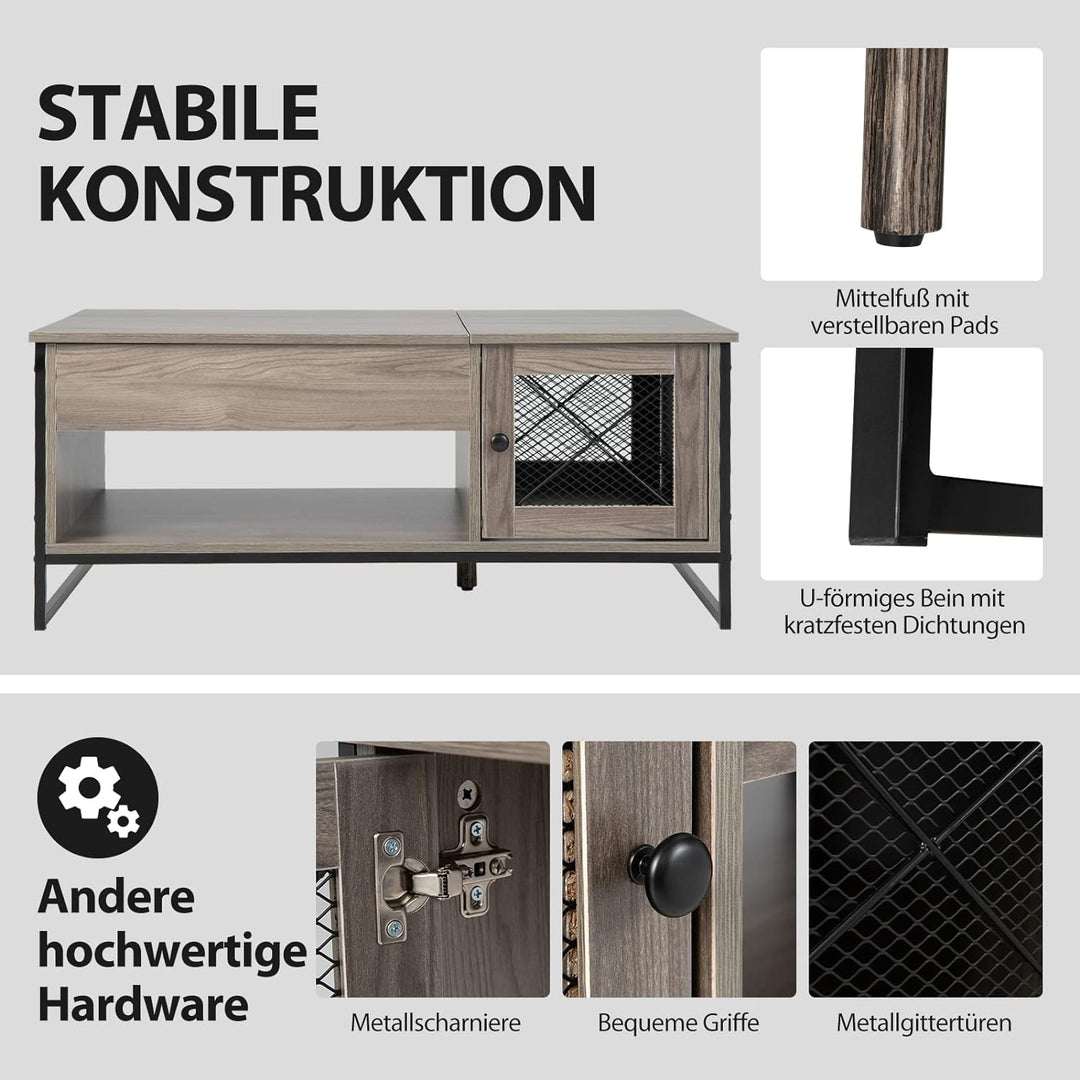 COSTWAY Couchtisch höhenverstellbar, 2 Ebenen Beistelltisch mit verstecktem Stauraum & Tür, Sofatisc