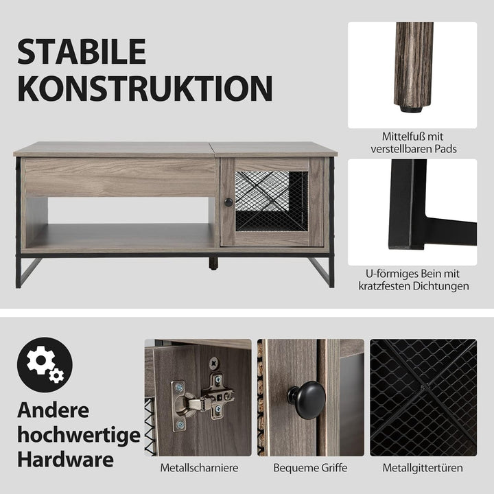 COSTWAY Couchtisch höhenverstellbar, 2 Ebenen Beistelltisch mit verstecktem Stauraum & Tür, Sofatisc