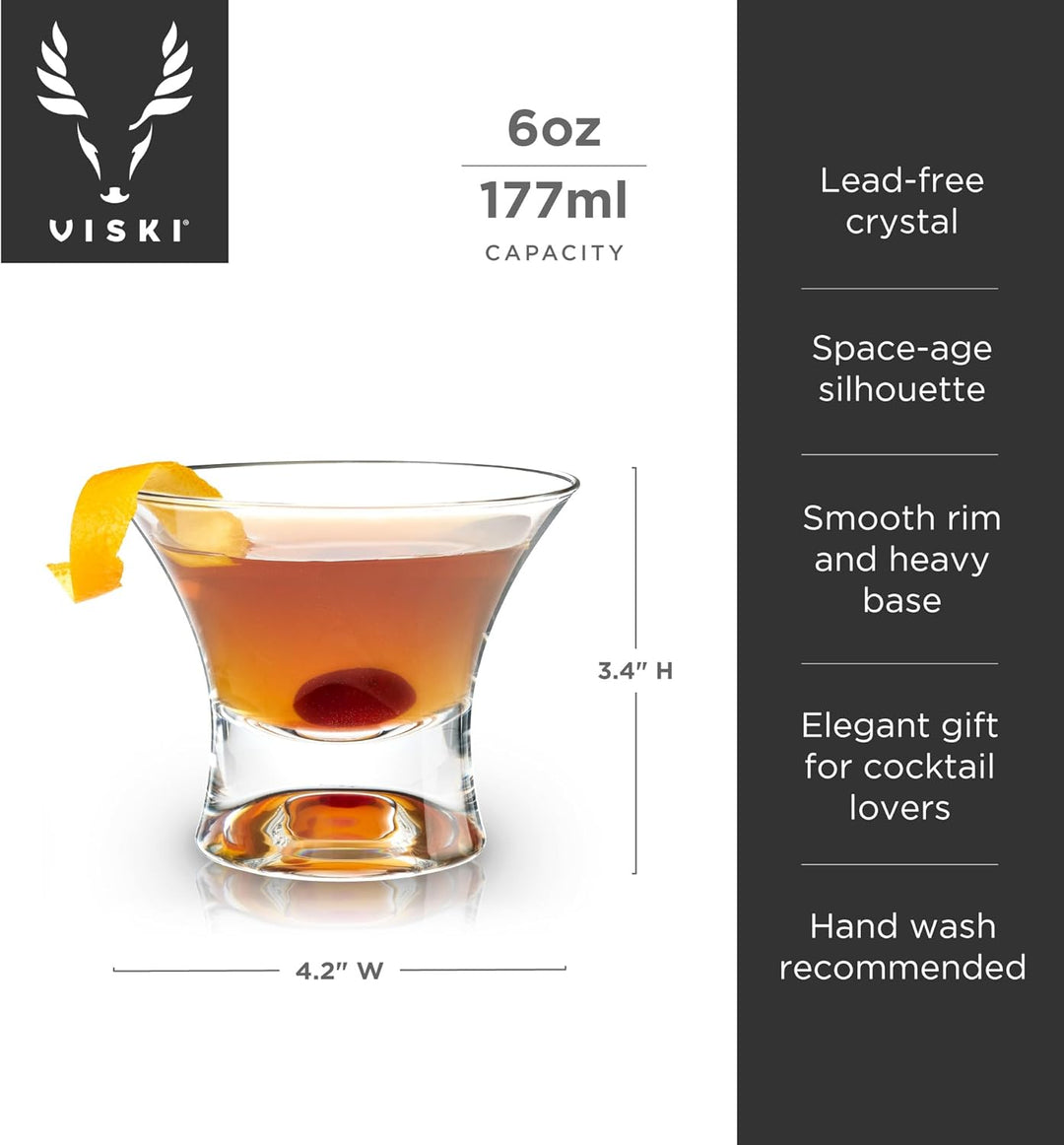 Viski Heavy Base Manhattan-Gläser aus Kristall, 2er-Set, bleifreies Premium-Kristallglas, Martini-Co