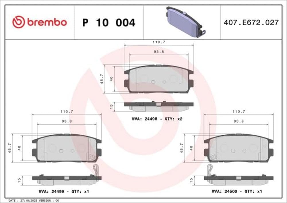 Brembo P 10 004 Bremsbelagsatz, Scheibenbremse - (4-teilig)