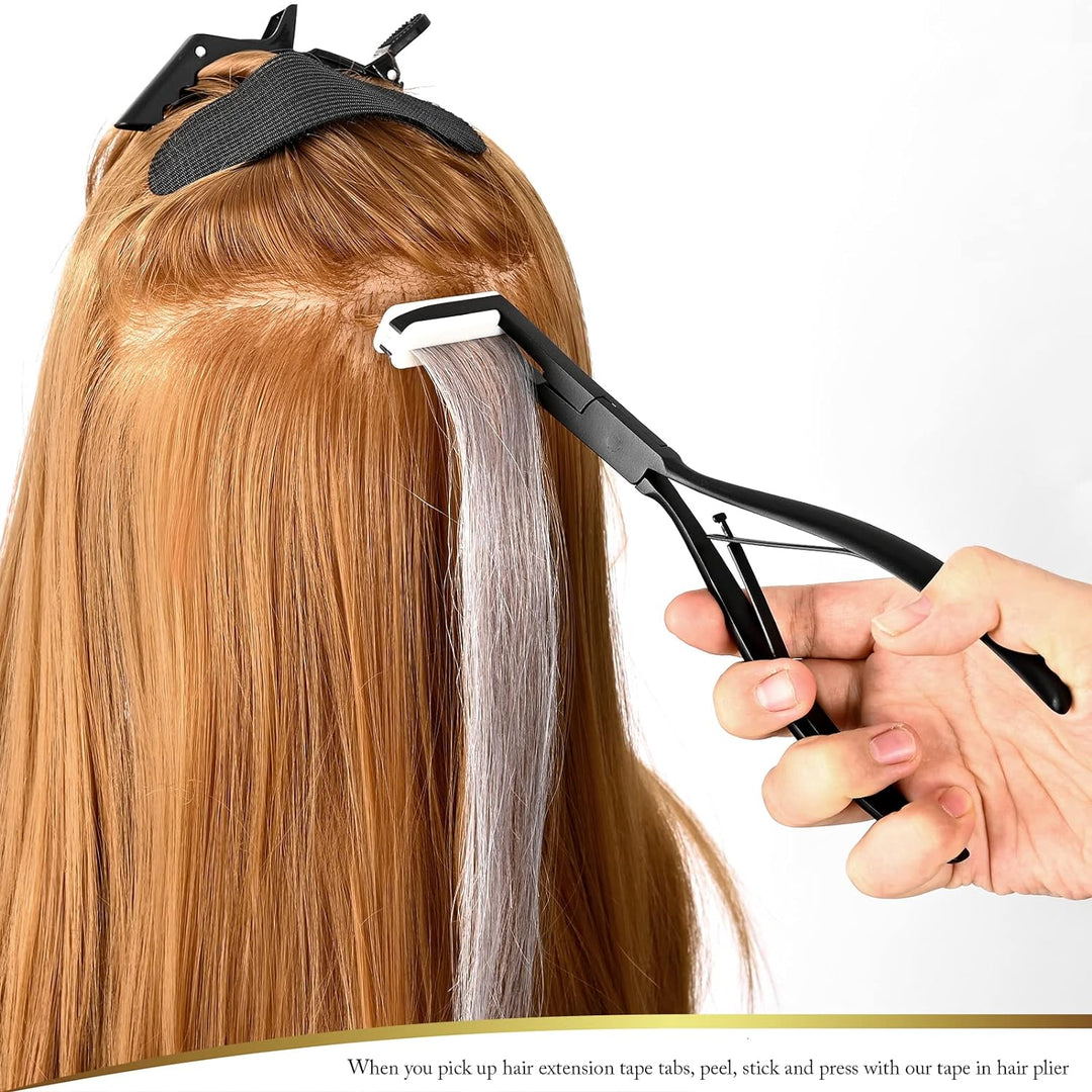 EHDIS Haarverlängerungs Kit, mit Haarverlängerungs Zangen und 144 Stück Tape Extensions Klebeband, E