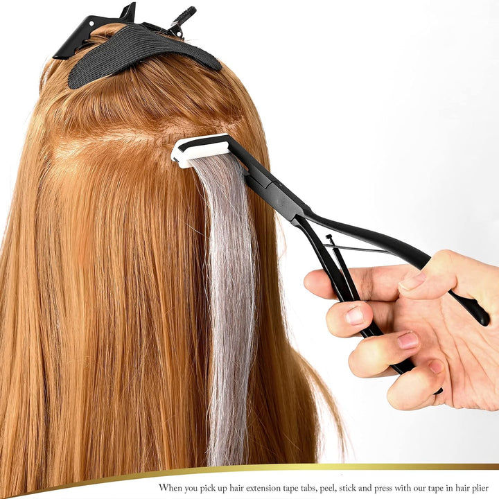 EHDIS Haarverlängerungs Kit, mit Haarverlängerungs Zangen und 144 Stück Tape Extensions Klebeband, E