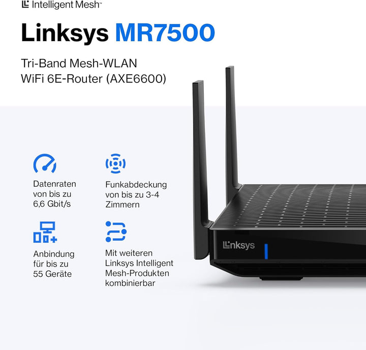 Linksys Hydra Pro 6E Tri‑Band WiFi-6E-Mesh-Router – 8-Stream-Router zum Gamen,Zugriff auf das 6-GHz-