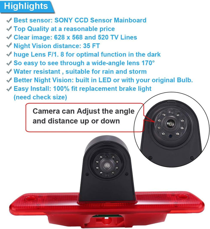 Navinio Auto Dritte Dach Top Mount Bremsleuchte Kamera Bremslicht Einparkkamera Rückfahrkamera IR Li