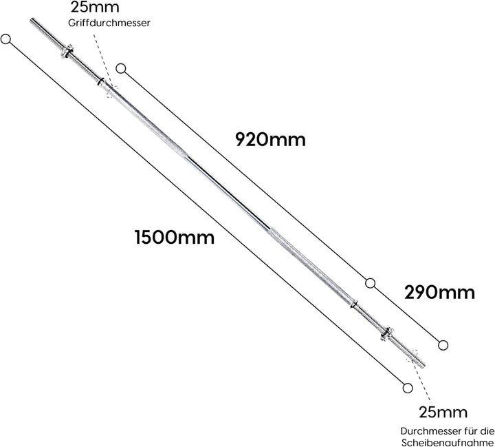wuuhoo® Langhantelstange Henry - 180cm / 150 cm / 120 cm Hantelstange 25mm, Stahl verchromte Hantel