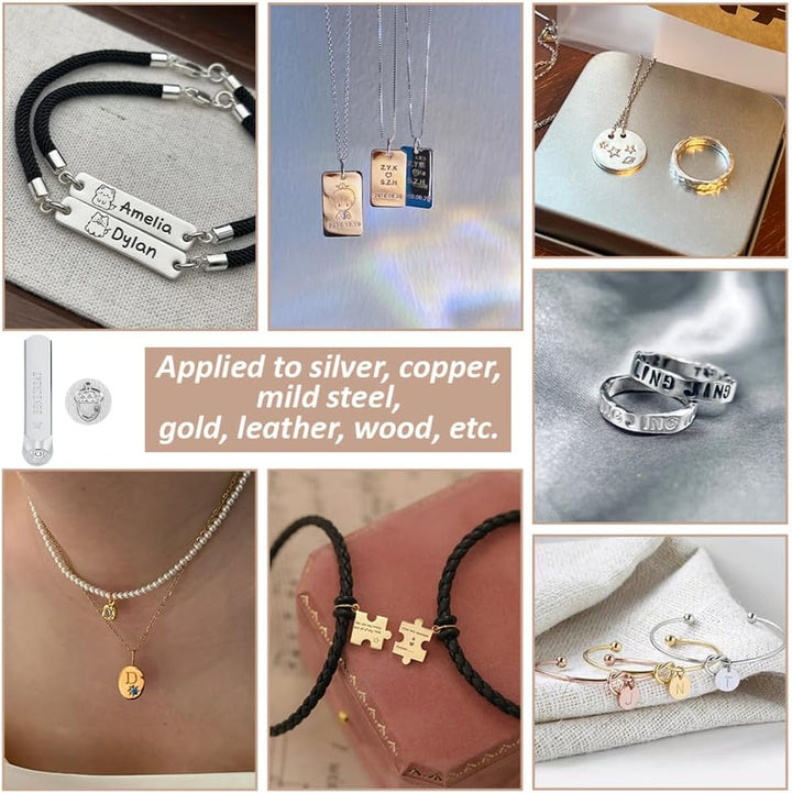 BENECREAT 12 Packs (6mm 1/4") Matte Design Metallstempelstanzen mit Werkzeugkoffer für Schmuck Leder