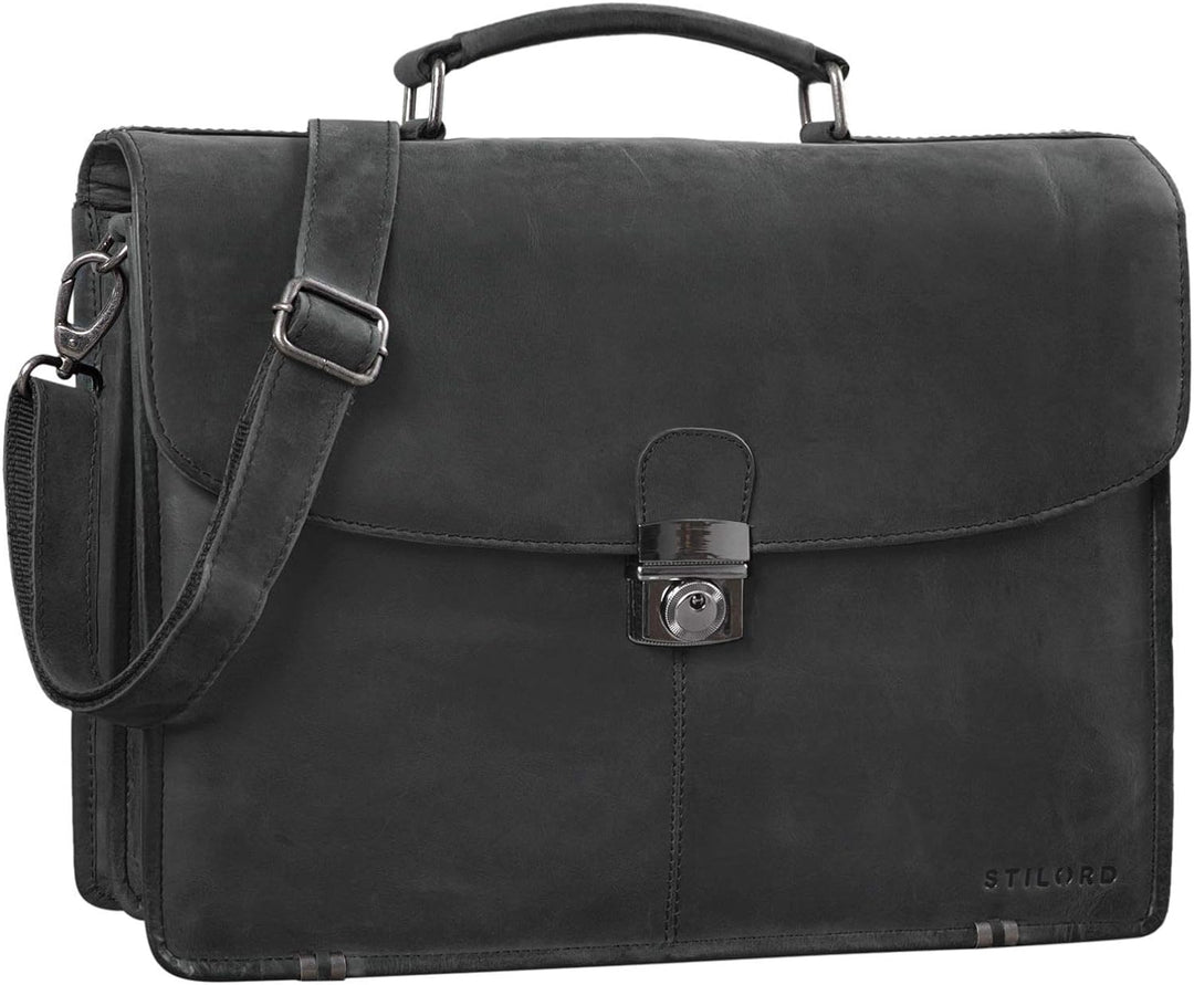 STILORD 'Miguel' Klassische Leder Aktentasche Schwarz Herren grosse Businesstasche Arbeit Bürotasche