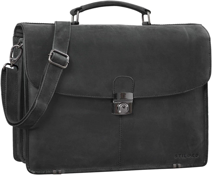 STILORD 'Miguel' Klassische Leder Aktentasche Schwarz Herren grosse Businesstasche Arbeit Bürotasche