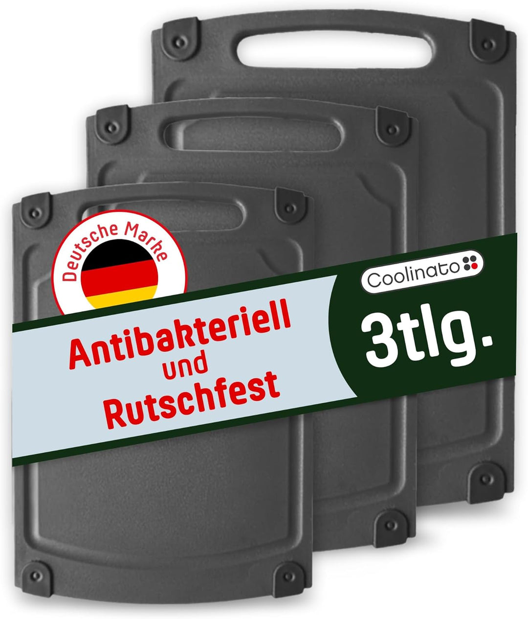Coolinato Schneidebrett 3er Set in unterschiedlicher Grösse mit Saftrille - Antibakterielle Schneidb
