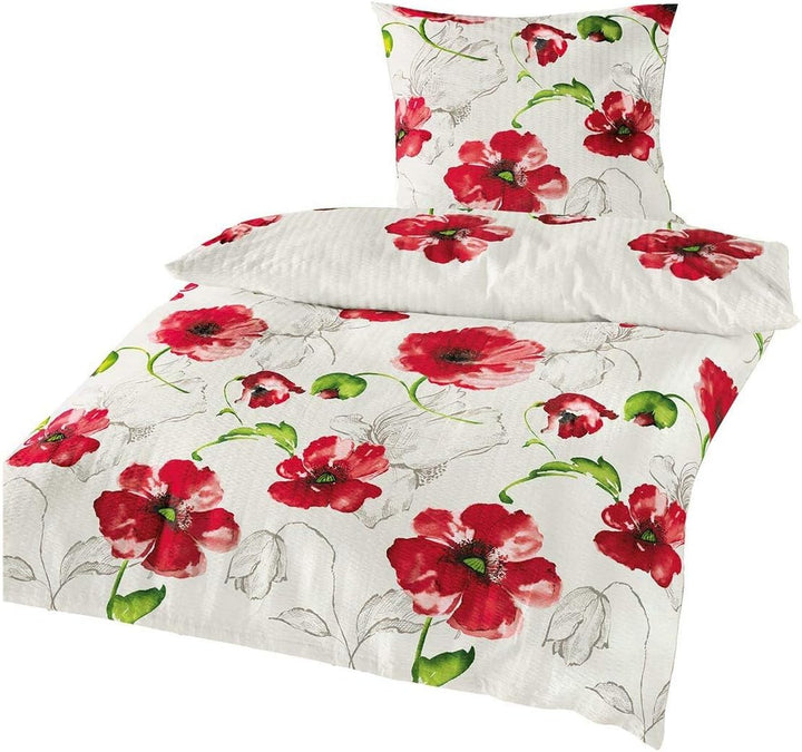Traumschlaf Seersucker Bettwäsche Mohnblume 1 Bettbezug 155 x 220 cm + 1 Kissenbezug 80 x 80 cm