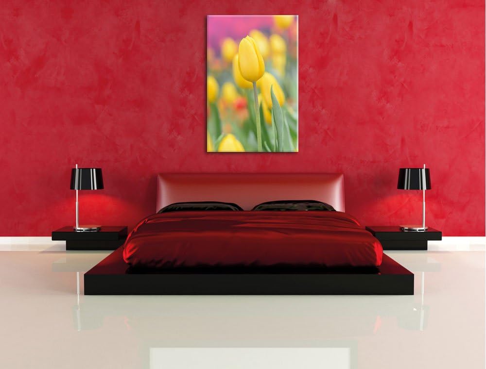 Gelbe Tulpen im Frühling, Format: 100x70 auf Leinwand, XXL riesige Bilder fertig gerahmt mit Keilrah