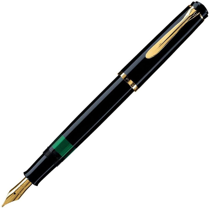 Pelikan Füllhalter Classic 200, Schwarz, Feder B (breit), hochwertiger Kolbenfüller im Geschenk-Etui