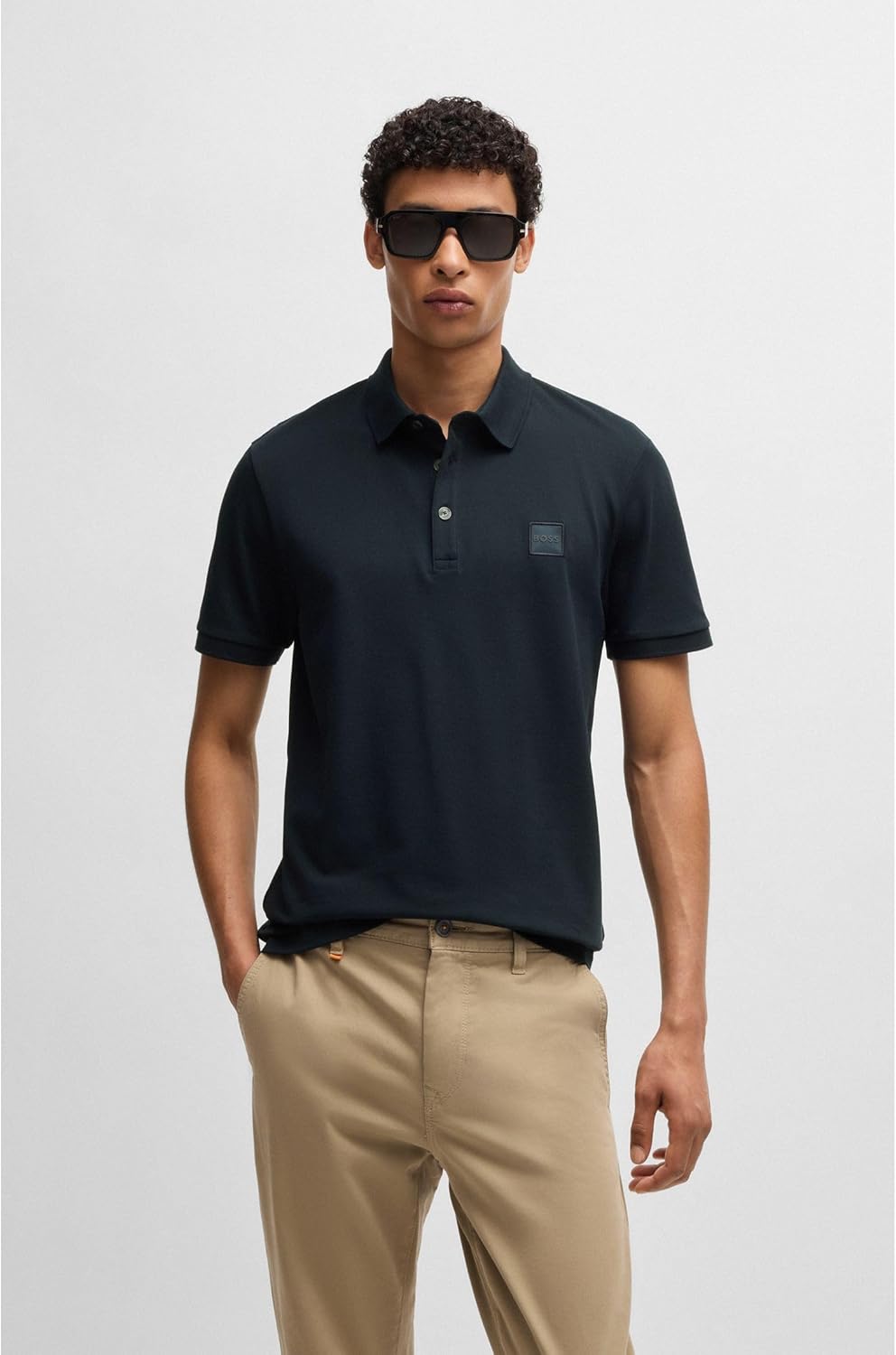 BOSS Herren Passenger Slim-Fit Poloshirt aus Stretch-Baumwolle mit Logo-Aufnäher Dunkelblau M