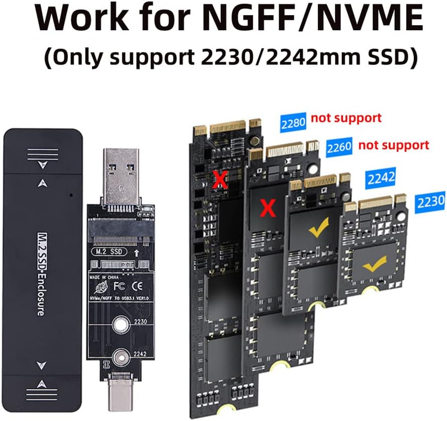 Cablecc Combo Typ-C & USB 3.0 zu NVME M-Key M.2 NGFF SATA SSD PCBA Gehäuse 2230/2242mm Adapter RTL92