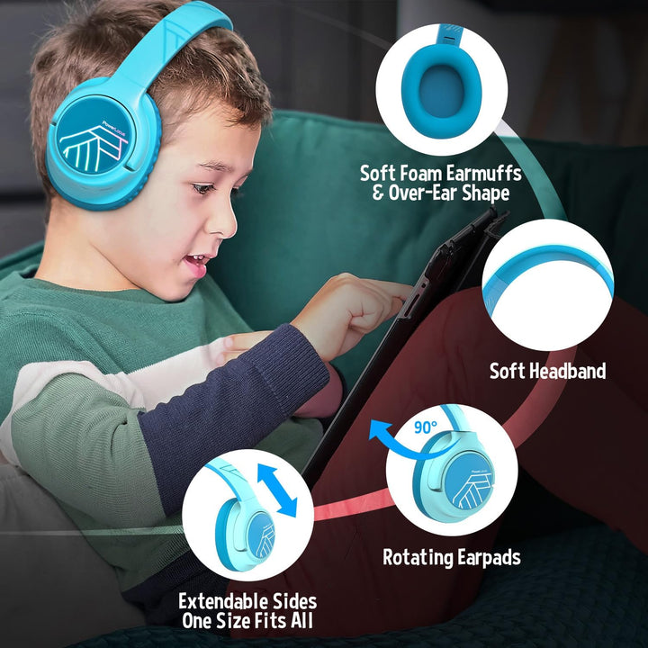 PowerLocus Bobo Bluetooth Kopfhörer Kinder, Kinderkopfhörer Over Ear mit 74/85/94dB Lautstärkebegren