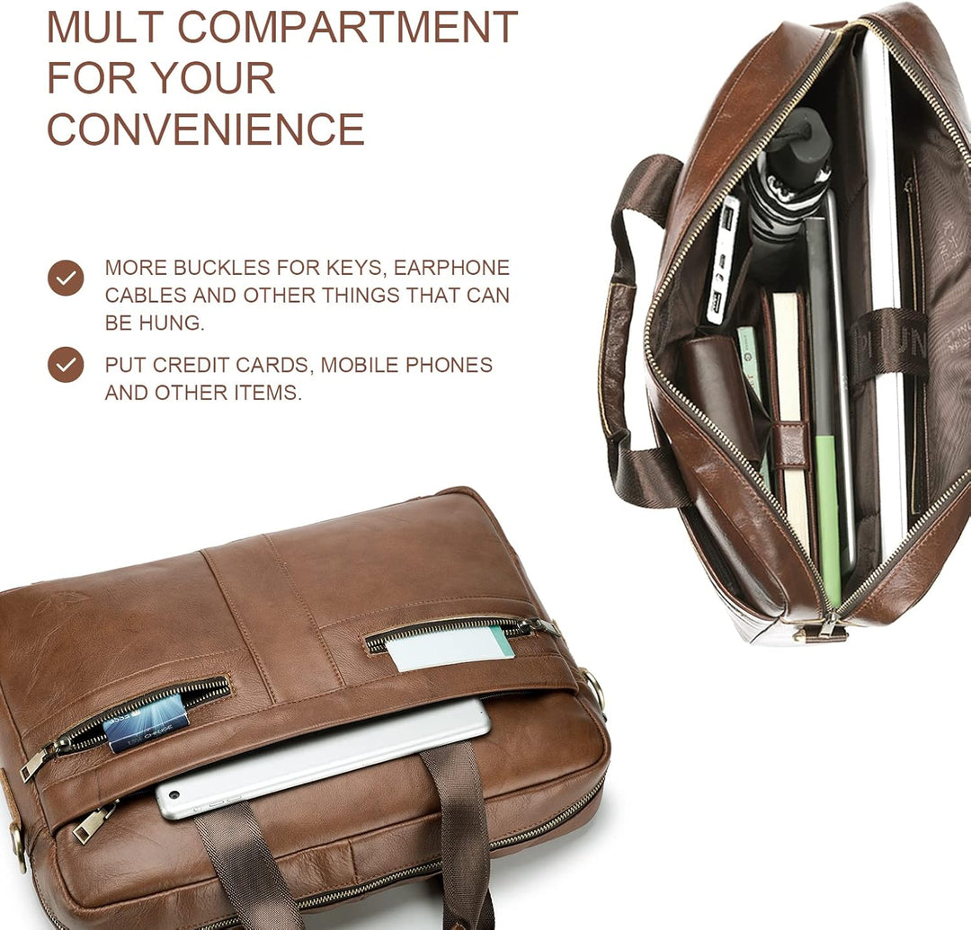 SPAHER Laptoptasche 15.6 Zoll Aktentasche Herren Business Tasche Arbeitstasche Herren Echtleder Tasc