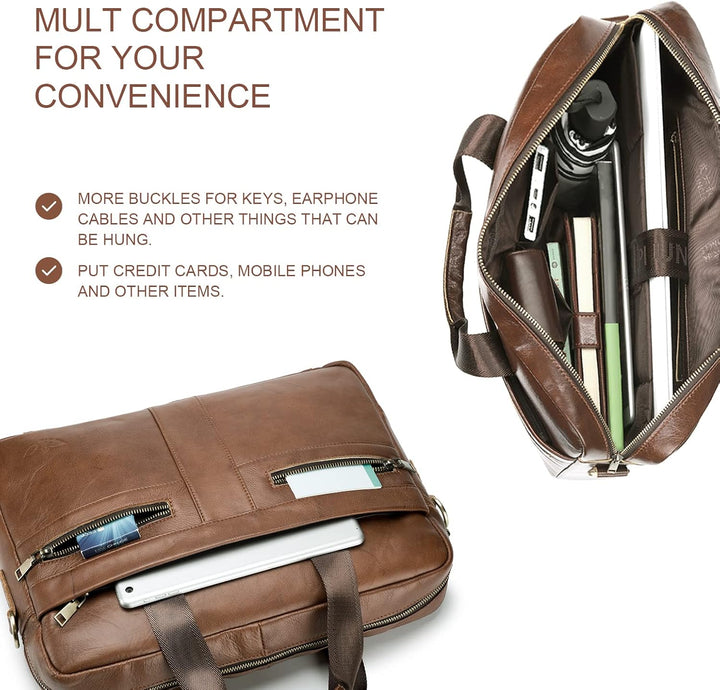 SPAHER Laptoptasche 15.6 Zoll Aktentasche Herren Business Tasche Arbeitstasche Herren Echtleder Tasc