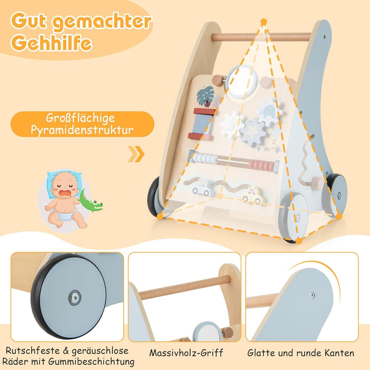 COSTWAY Baby Lauflernwagen Holz, 2-in-1 Lauflernhilfe mit Multi-Aktivitätslernzentrum, Motorischen F