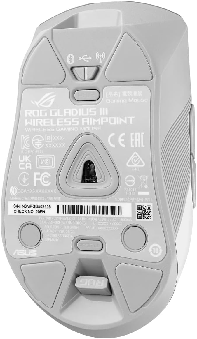 ASUS ROG Gladius III Wireless AimPoint White RGB Gaming Maus (optischer ROG AimPoint-Sensor, 36.000