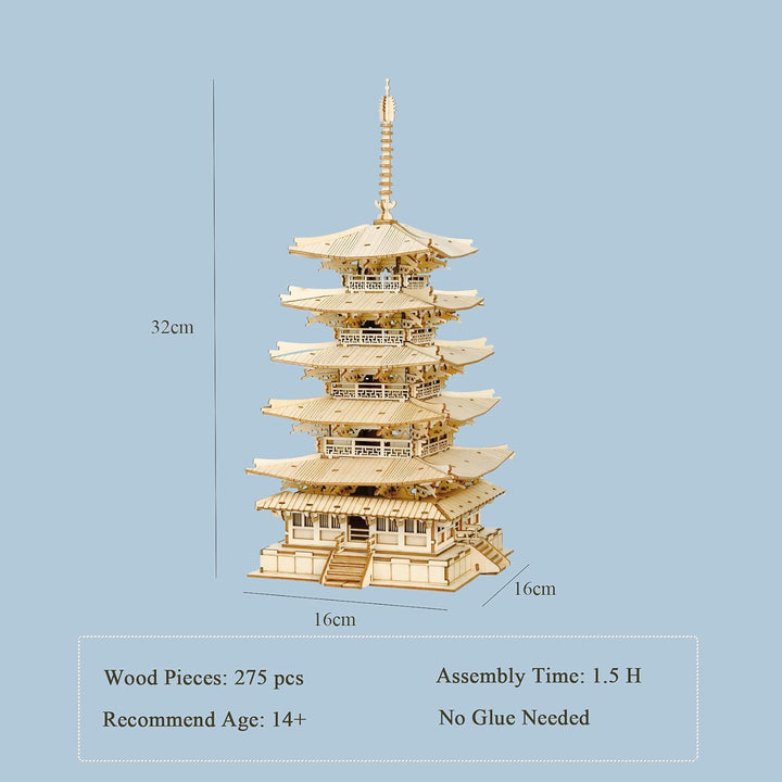 Rolife Pagode Holzpuzzle Modellbausätze-Japanische Architekturmodelle Baukästen 3D Puzzle Erwachsene