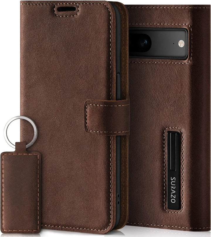 SURAZO Premium Handyhülle für Google Pixel 7 5G Hülle Leder – Klappbare Echtleder Schutzhülle [mit M