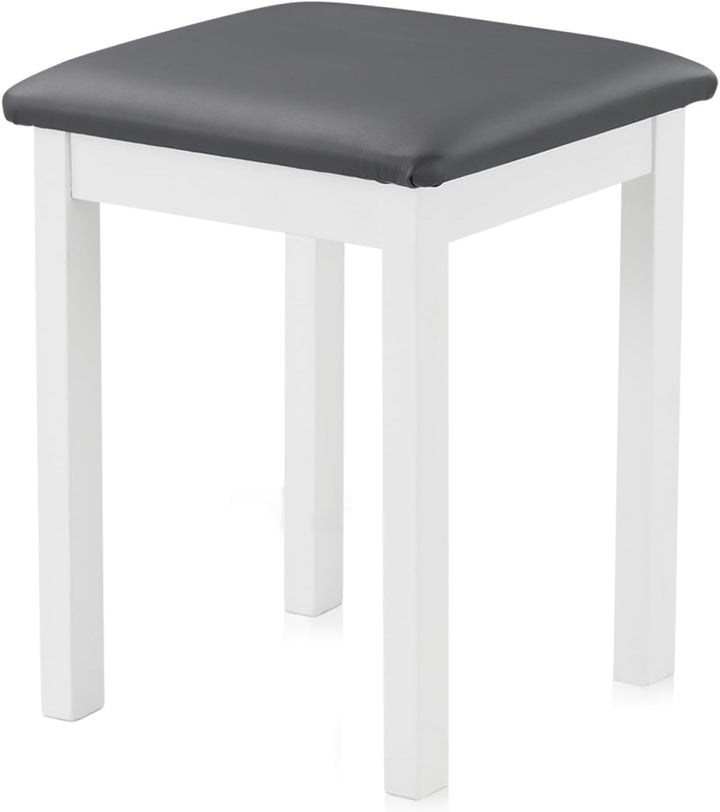 KHG Sitzhocker Holzhocker Weiss lackiert, Kunstleder gepolstert Flur Garderobenhocker Küchenhocker 3