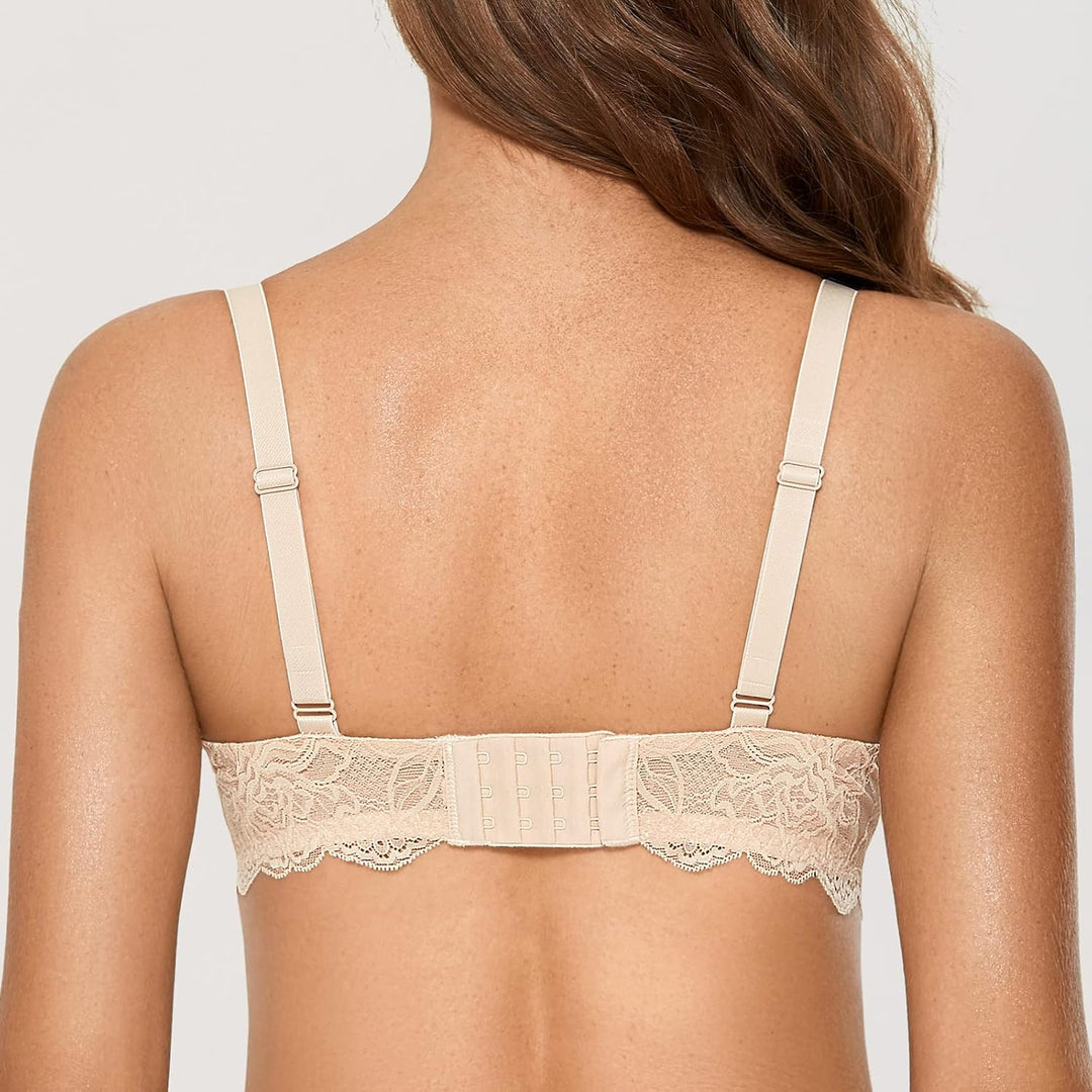 DOBREVA Damen Push Up BH Mit Spitze Gepolstert Plunge Bügel Vollschalen BHS Gemoldete Cups 70C Beige