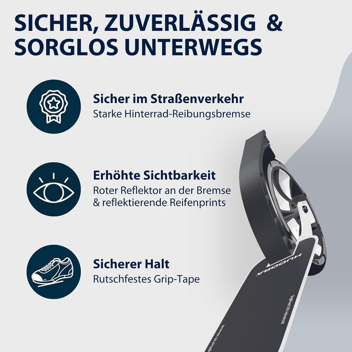 HUDORA BigWheel® 205 Advanced Scooter - Komfortabler Aluminium-Roller für bis zu 100kg - Höhenverste