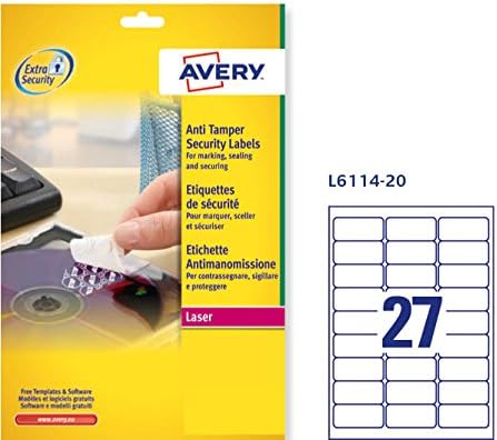 AVERY Zweckform Siegeletiketten Laser 27TV 63,5x29,6mm - Ref L6114-20 (540 Etiketten) 63.5 x 29.6, 6