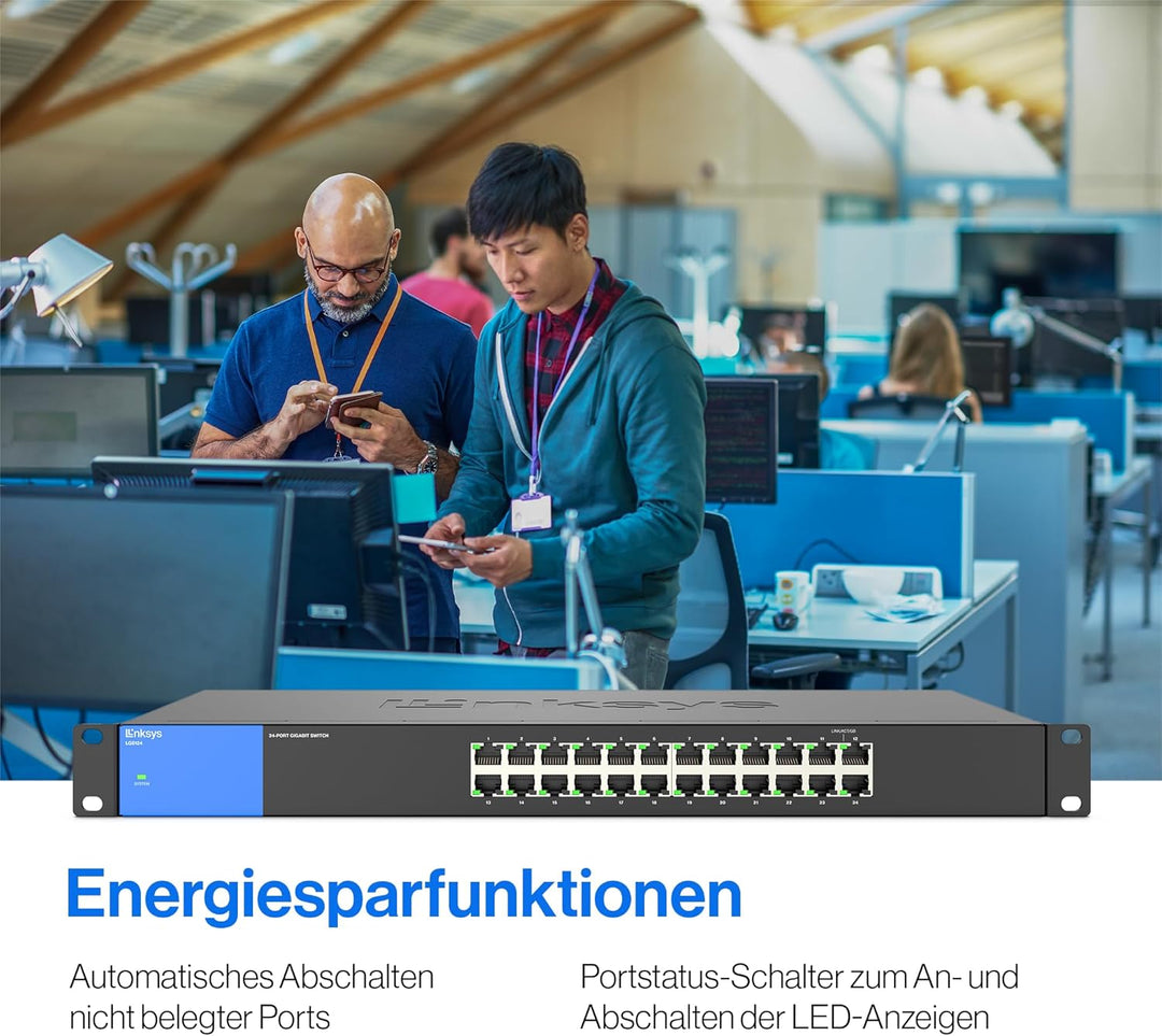 Linksys LGS124-EU 24-Port Unmanaged Gigabit-Netzwerk-Switch – Ethernet-Switch/Hub mit Metallgehäuse,