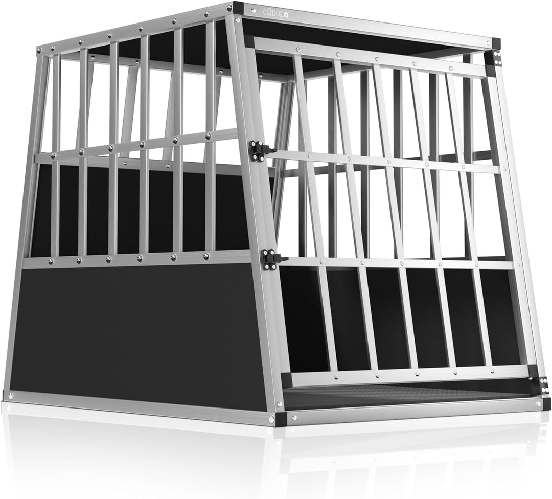 CADOCA® Hundetransportbox Aluminium Hundebox Kofferraum robust verschliessbar trapezförmig L 66x90x7